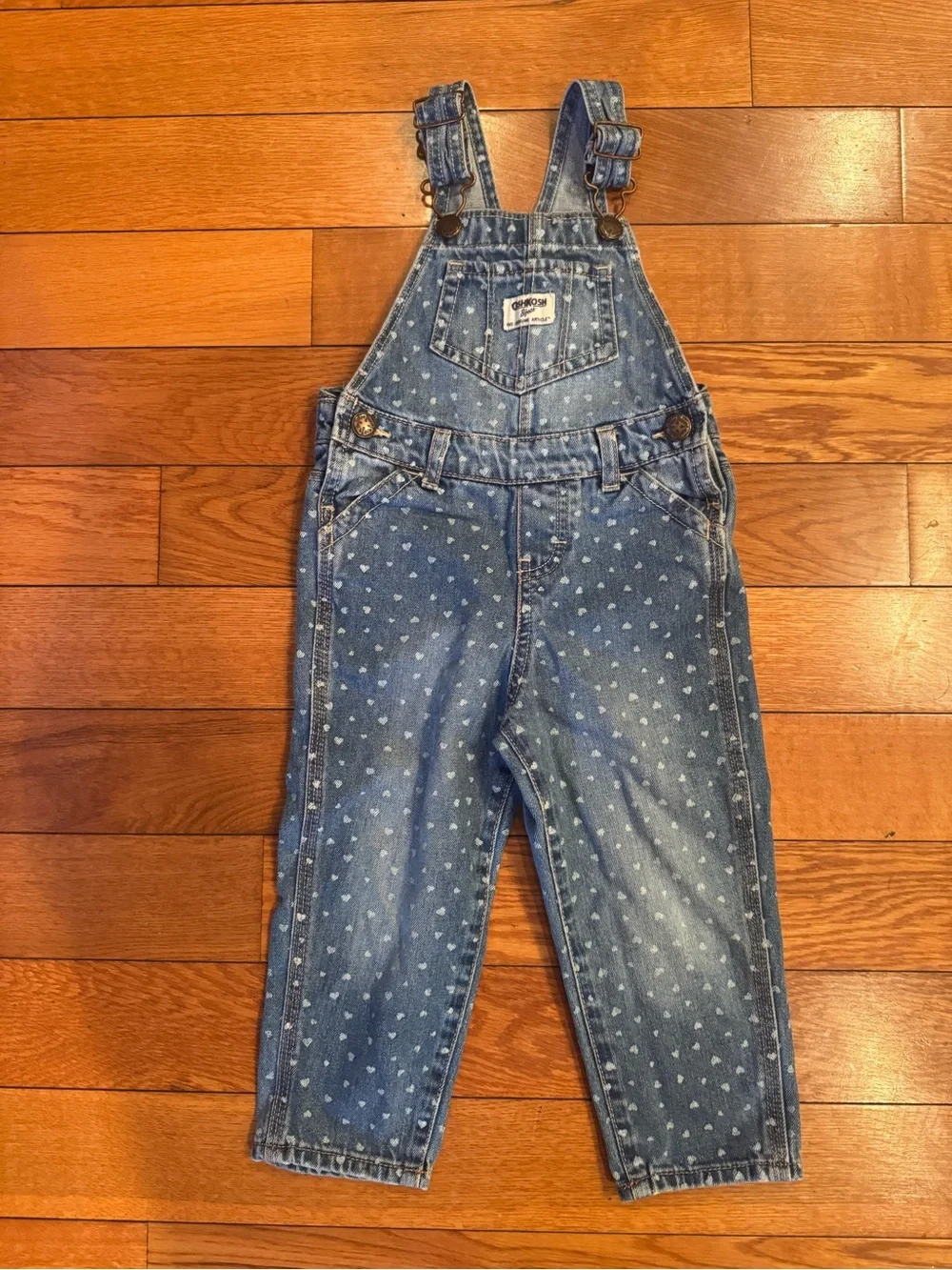 OshKosh B'gosh Baby Girls Denim Heart Print Bib Overalls 2T